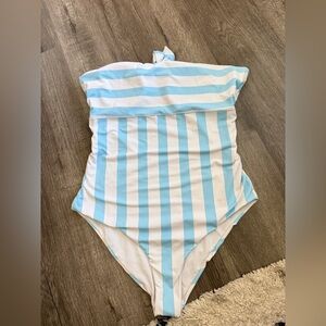 SHEIN Blue White Striped Bandeau One Piece Swimsuit XL High Waist